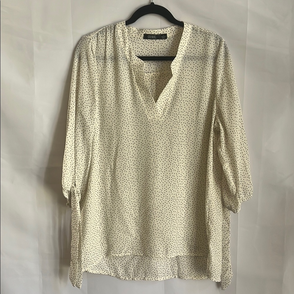 Women's Black & White Polka Dot Quarter Sleeve Blouse V-neck Size Large